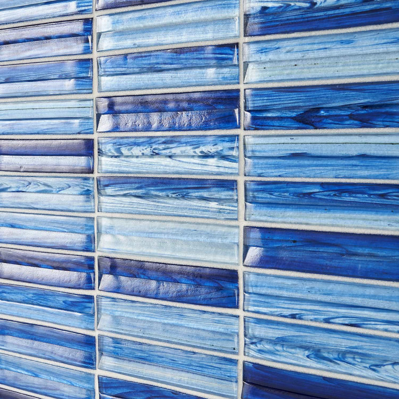 Maya Stacked 12x12 Polished Glass Mosaic Tile, Stacked Azur