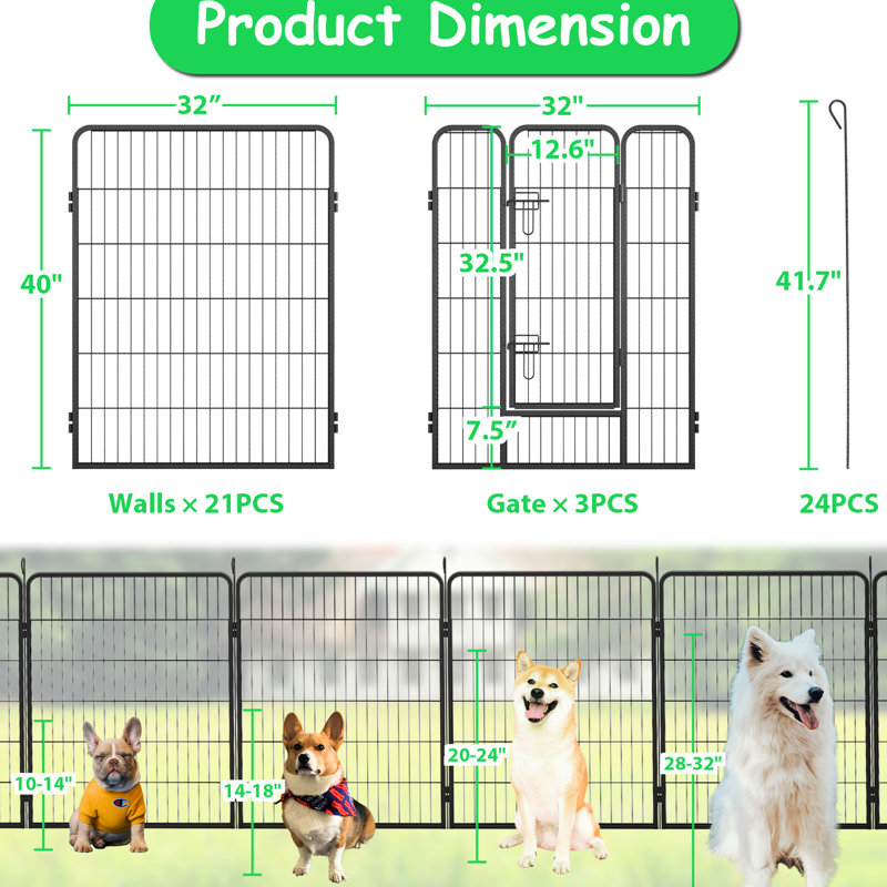 Clôture pliable pour chat 40 po - 24 panneaux, pour l'intérieur et l'extérieur, H 29,54 po x l 29,38 po x P 30,25 po