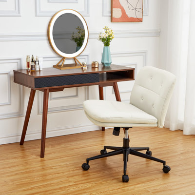 Chaise de bureau à roulettes sans accoudoirs, assise croisée, dossier mi-haut ergonomique, pivotante à 360° et réglable en hauteur - Beige