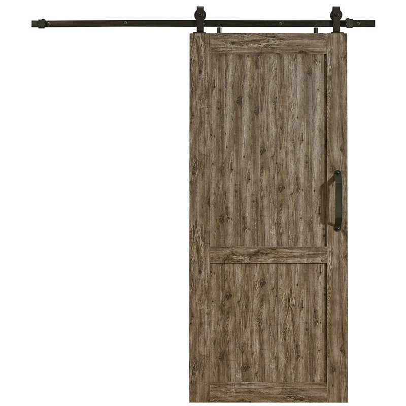 Porte de grange Millbrooke à panneaux en PVC / vinyle avec quincaillerie d'installation, 36 po x 84 po, Gris patiné
