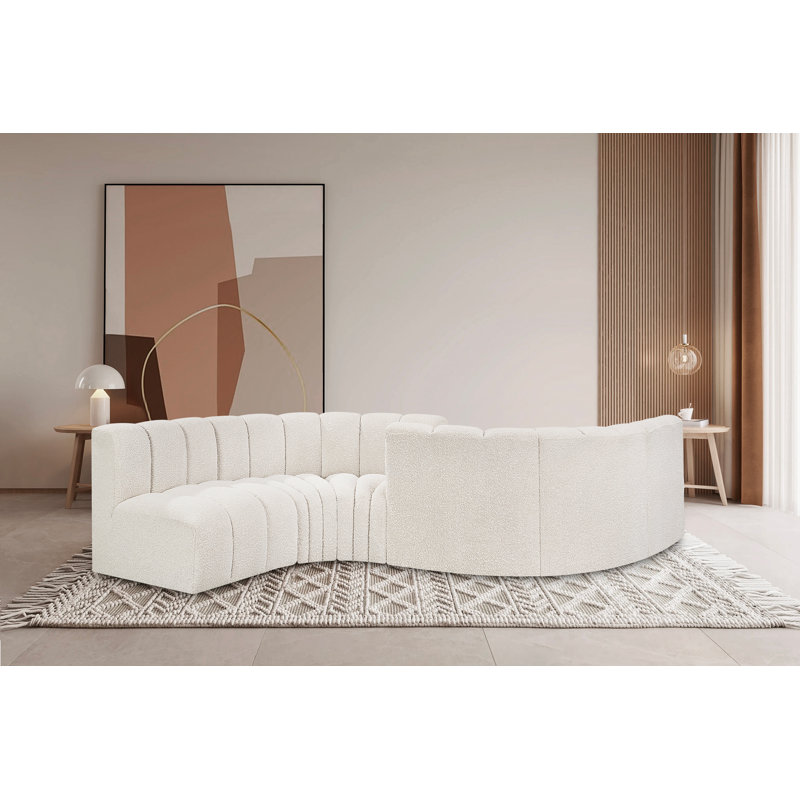 Ivancea Upholstered Curved Sectional Reversible, Cream Boucle Fabric