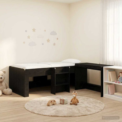  Kids'High Bed Frame with Desk Engineered Wood Modern Slatted Base