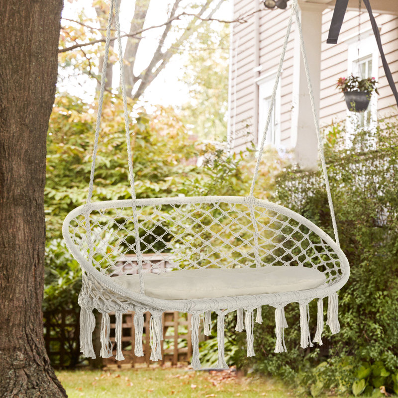 Balancelle en macramé pour 2 personnes Outsunny, Beige / Blanc