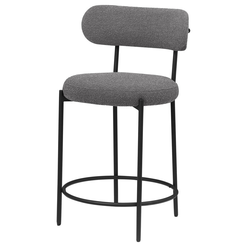 Ensemble de 2 chaises Winona, tissu bouclé gris, noir, Tabouret de comptoir (siège d'une hauteur de 25 p