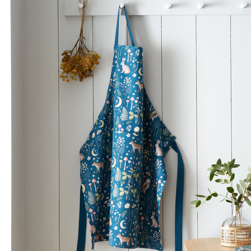 Enchanted Twilight Animals Cotton Kitchen Adult Apron, Navy Blue