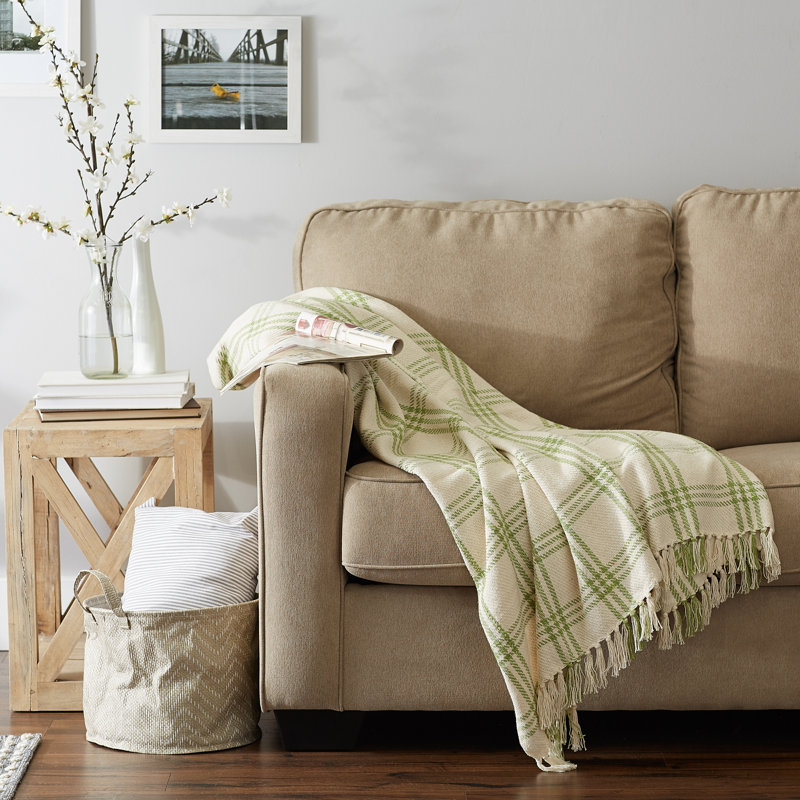 Antique Green Woven Cotton 50x60" Fringe Throw Blanket