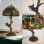 Lampe de table de style Tiffany avec vitrail avec motifs de chrysanthème sauvage et motifs d'oiseaux, ampoule incluse-1240911444