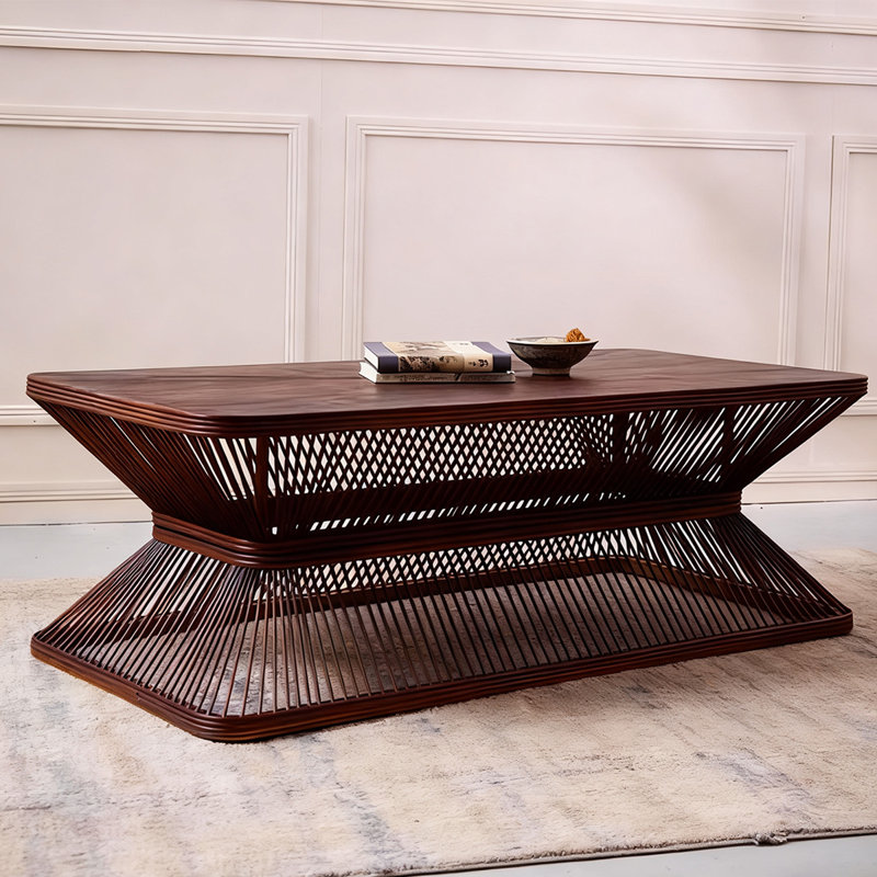 Retro Nut-Brown Solid Wood Rectangular Coffee Table