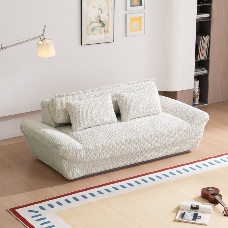 Boneless 79.5'' Ergonomic Compressed Corduroy Sofa – Extensible Headrests, Assembly Free, Space-smart For Any Room, White
