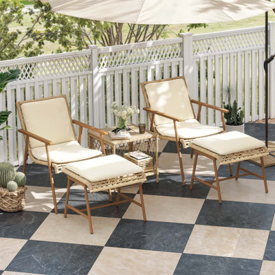 Bay Isle Home™ Outdoor Rattan Conversation Set with 2 Ottomans and 1 Square Coffee Side Table