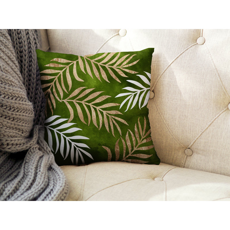 Coussin intérieur / extérieur Bobo Fern, L 17 po x H 17 po, Chartreuse / or / blanc