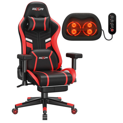 Gaming Chair with Heating and Kneading Massage, Ergonomic Office Chair, 175° Reclining Padded Adjustable 2D Armrests, High Back Computer Chair with Footrest, 400lbs Weight Capacity