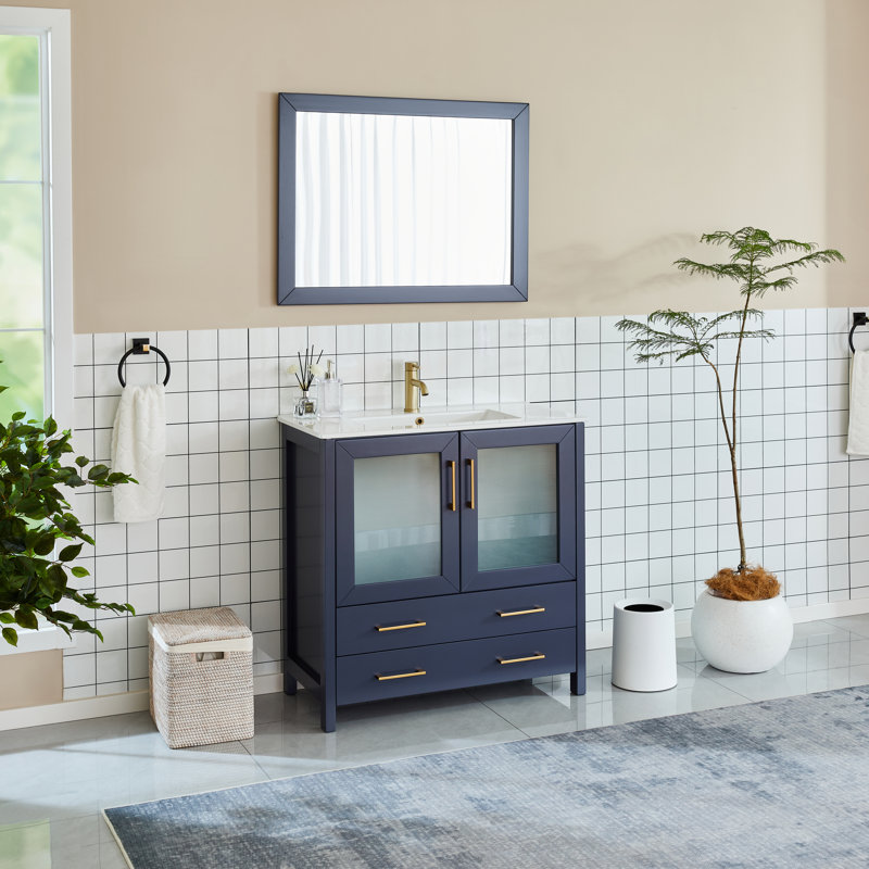Ensemble de meuble-lavabo simple 36 "avec miroir , Bleu
