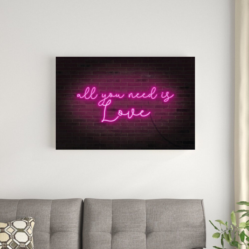 «Neon Love I» par Grace Popp - Art textuel sur toile tendue, H 24 po x l 36 po