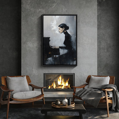 «Woman jouant du piano», reproduction d'art encadrée