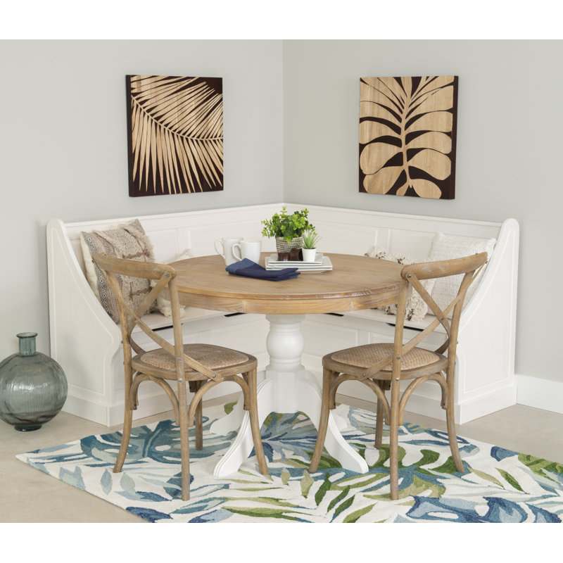 Selby 6 - Person Solid Pine Corner Breakfast Nook with Hidden Storage Set, Gray Wash