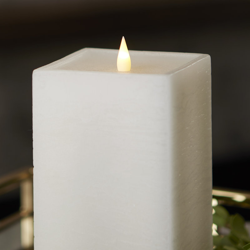 Bougie carrée classique sans flamme, 8 po x 4 po sans flamme, Blanc / Blanc