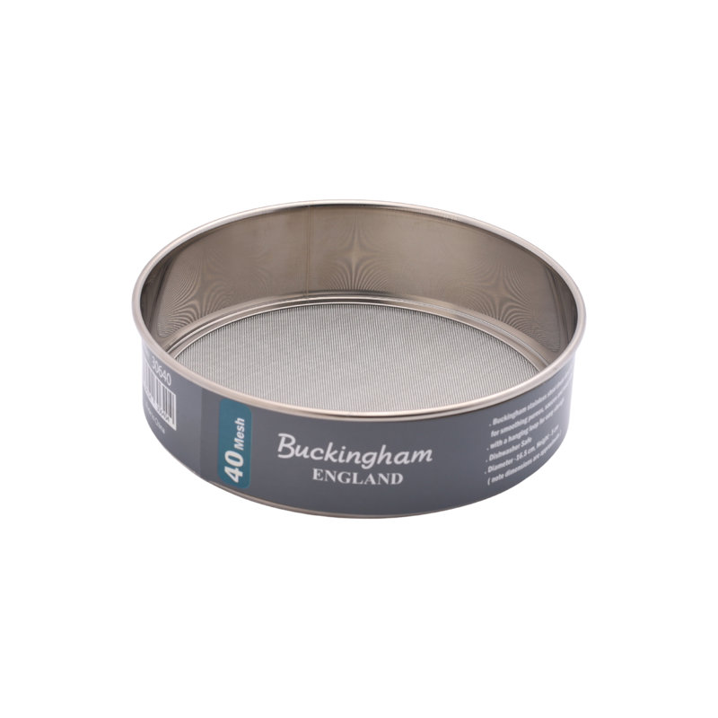 Buckingham 40 Mesh Drum Sieve Stainless Steel Strainer for Baking & Flour Sifting, 4.5cm H x 23.5cm W x 23.5cm D