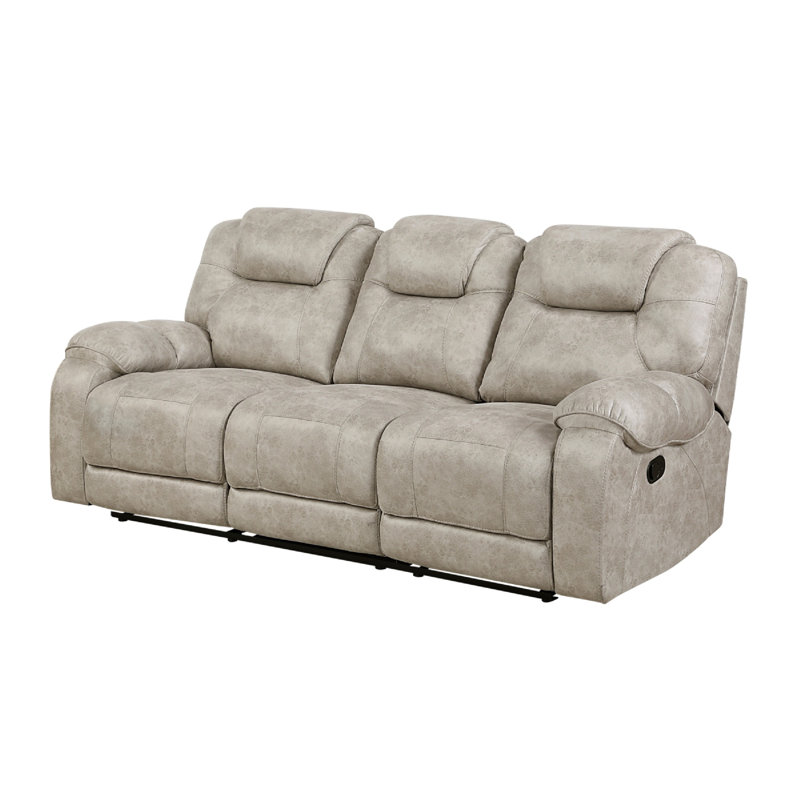 Lily Manual Reclining Sofa, Polished Pewter Grey Microfiber And Foam