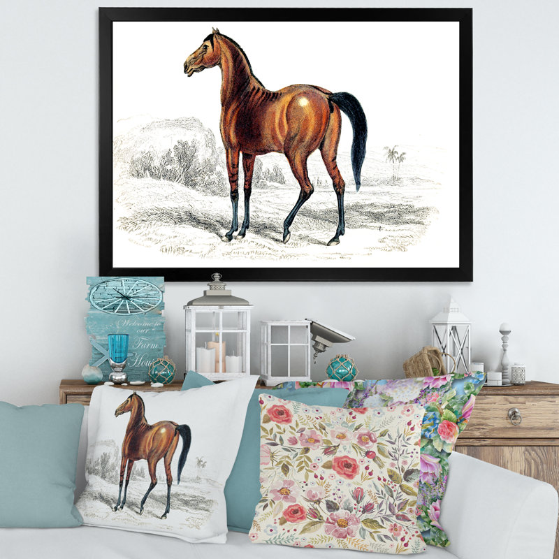 Cheval rétro - peinture sur toile, H 24 po x l 32 po x P 1 po, Cadre photo noir