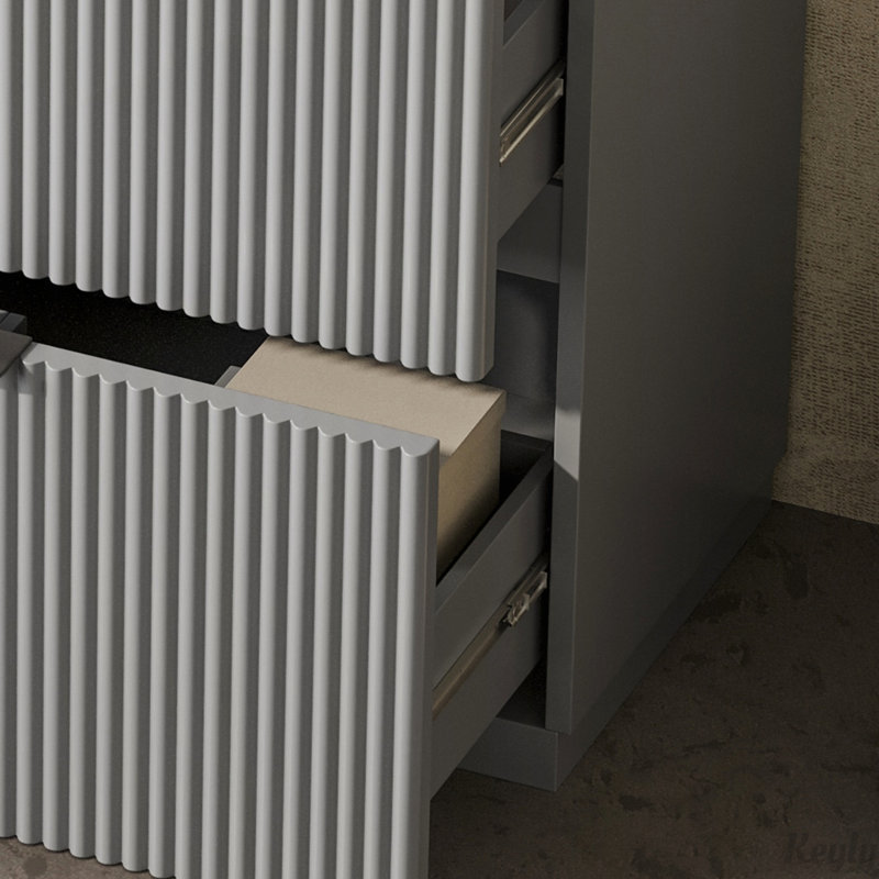 Meuble-lavabo autoportant de 30 po avec lavabo en céramique et tiroirs pleine extension, Gris