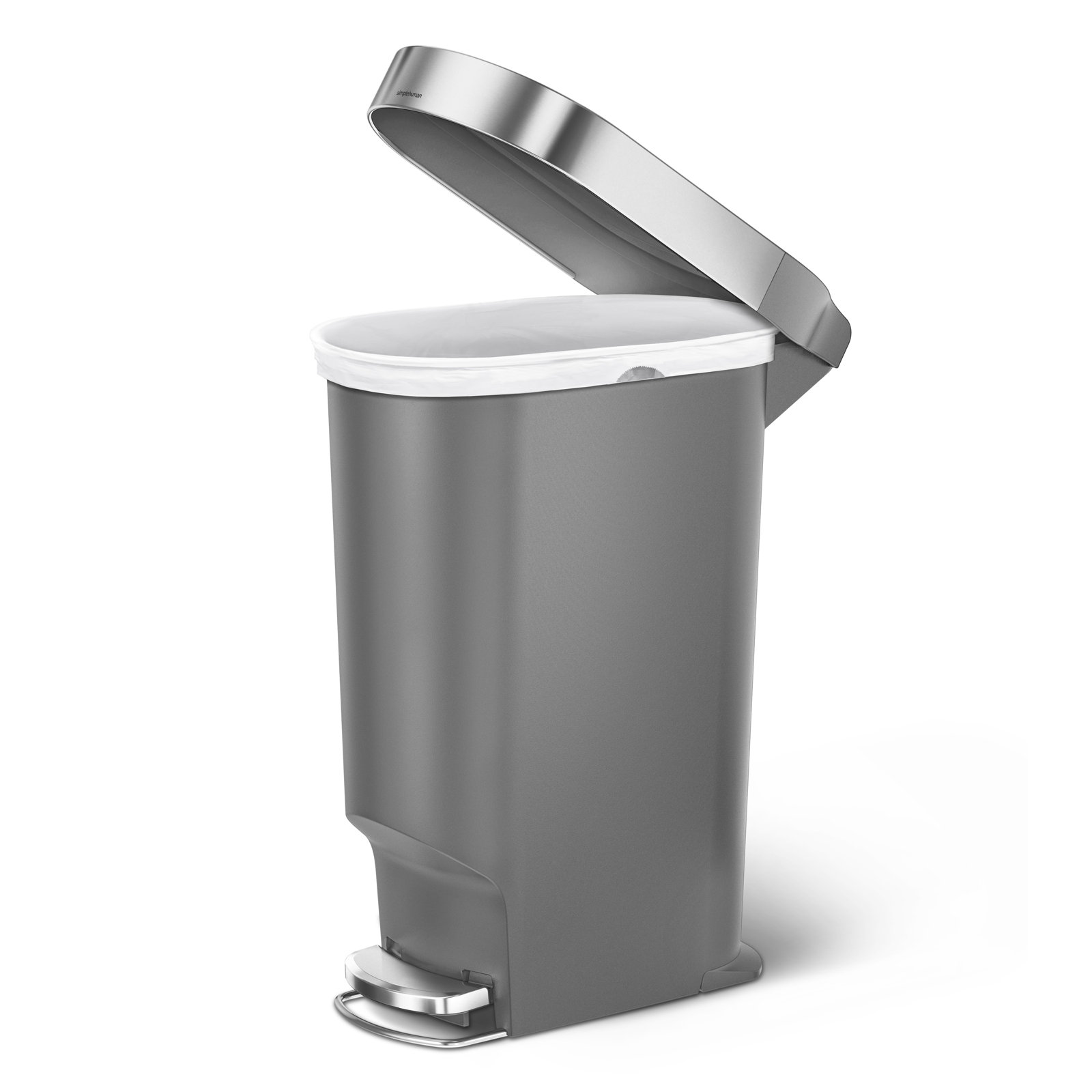 simplehuman 10.6gal Slim Step-On Trash Can, Gray
