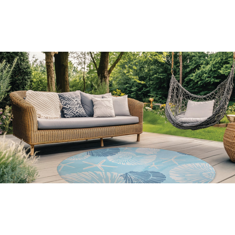 Starfish Outdoor Rug, Round 5'