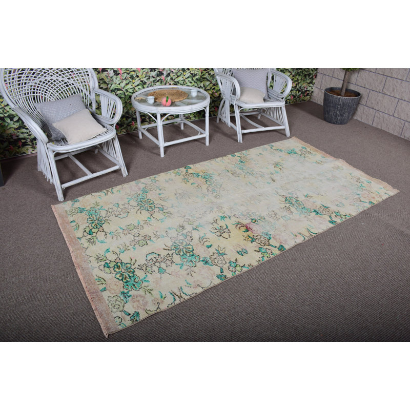 Vintage Handwoven Turkish Area Rug with Soft Pastel Floral Design for Unique Bohemian Ethnic Decor