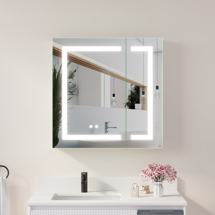 30" H Recessed or Surface LED Mirror Cabinet With Defogger And Adjustable Shelves