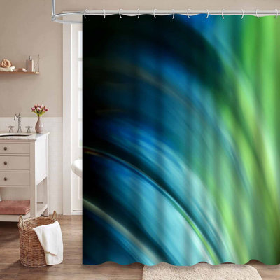 Rideau de douche rayé abstrait vert turquoise noir avec 12 crochets
