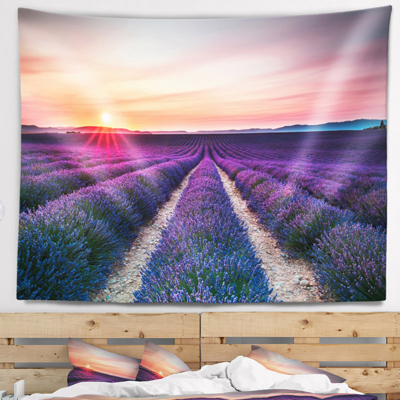 Tapisserie «Landscape Endless Rows» de lavande, H 32 po x l 39 po
