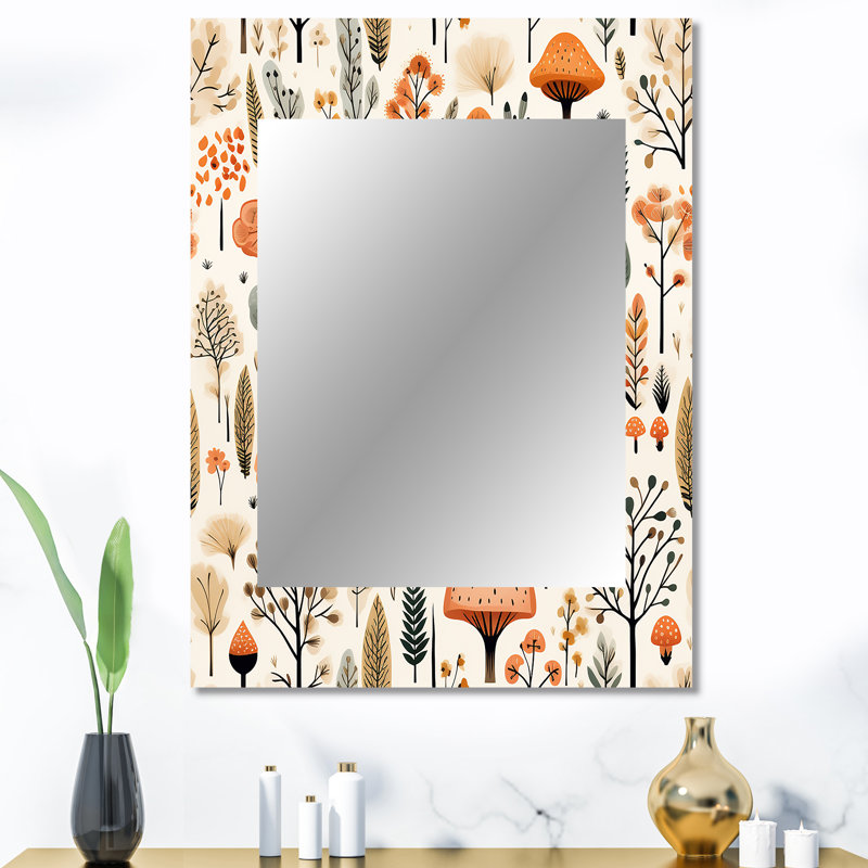 Orange et gris Scerene Woodland Charm - miroir décoratif botanique, miroir mural bohème, impression d'art en métal