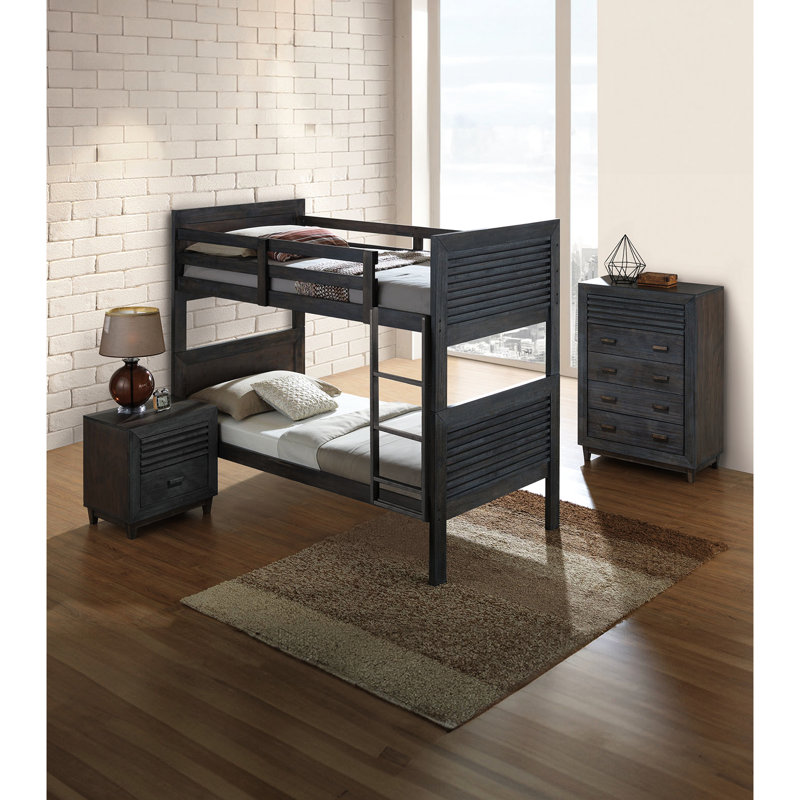 Transitional Twin Over Bunk Bed Featuring Reversible , Solid Hardwood Frame In Charcoal Brown, Slat Design, Panel Headboard & , Convertible For Bedroom Aura With Wood Setup Idea