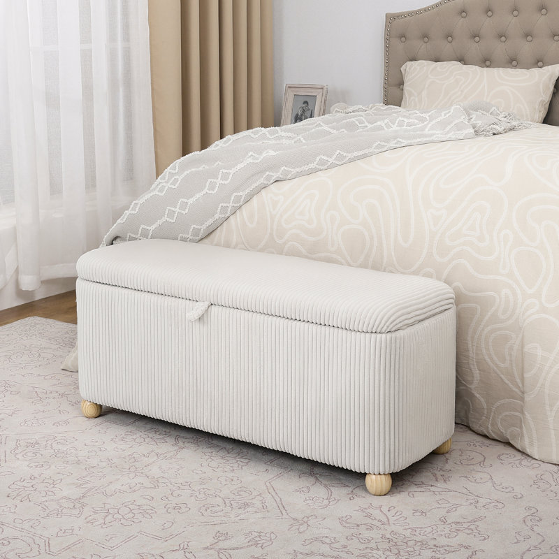 Banc de rangement en velours, Velours côtelé crème