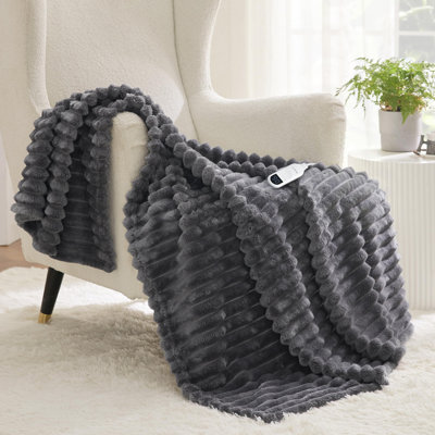 Heated Blanket Electric - Thick Striped Flannel Electric Blanket, Heating with 4 Time Settings, 6 Heat Settings, and 3-Hour Timer Auto Shut Off