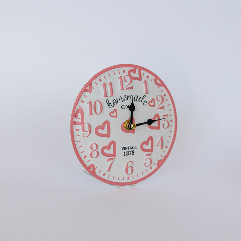 Pink Hearts On White Table Clock