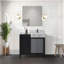Ensemble de meuble-lavabo noir et gris l 36 po x P 22 po, comptoir en marbre gris château et robinet chromé