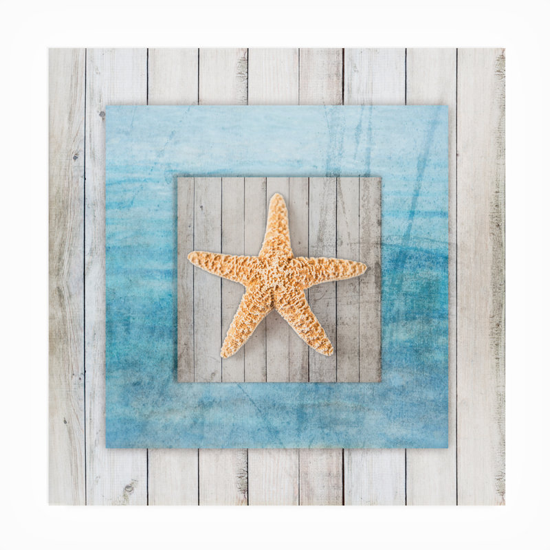 Toile d'extérieur «Blue Frame Orange Star» Lightboxjour, H 18 po x l 18 po x P 1,5 po