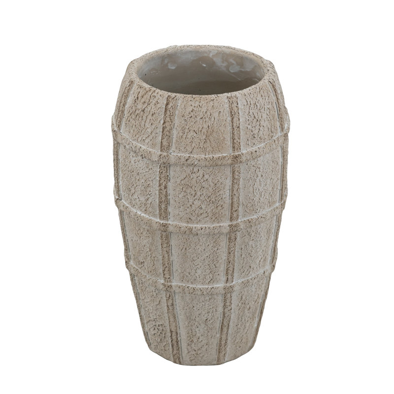 7X7X12" Decorative Sand And Cement Vase With Textured Cream Finish
