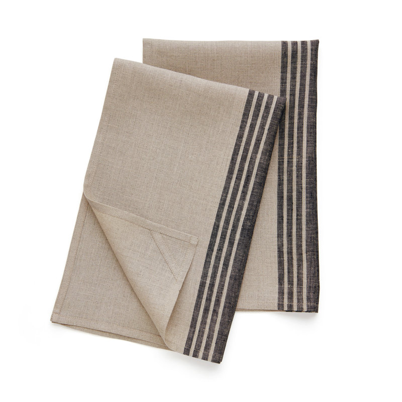 Farmhouse - 100% Pure Linen Kitchen Towel, Black and Natural