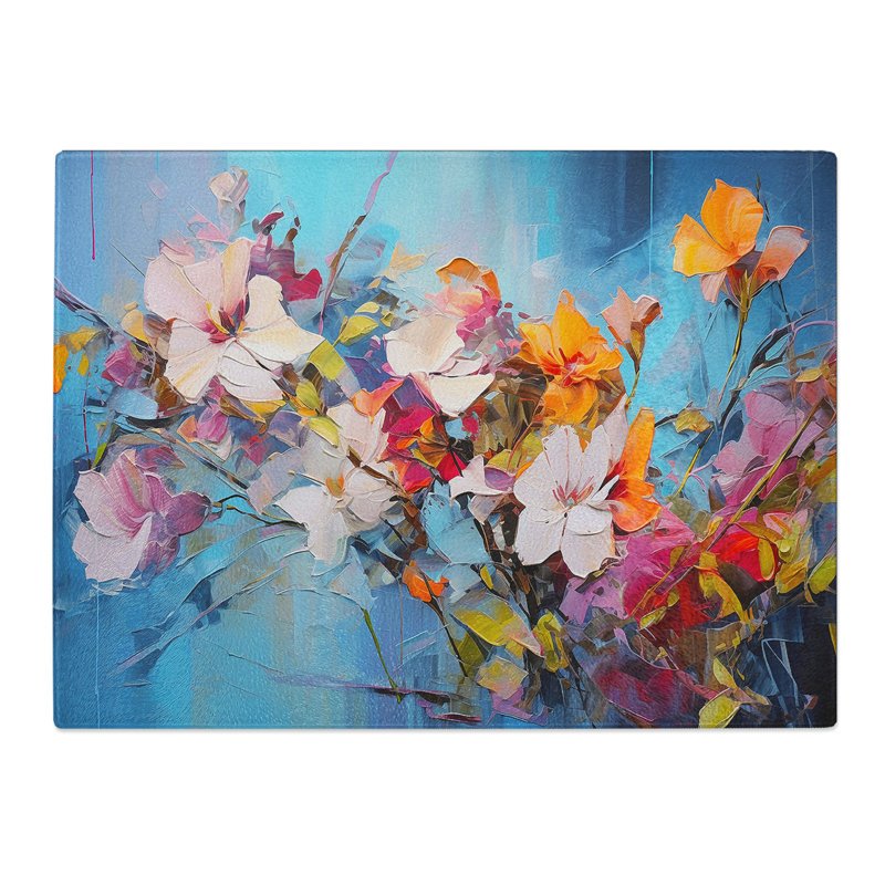 Floral Art Gestural No.3  Glass Chopping Board