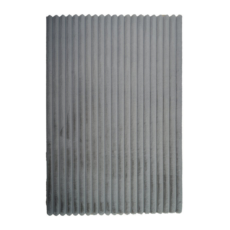 Nickole Collection Silver Ultra Soft Ribbed Faux Fur Area Rug, Rectangle 5' x 7'