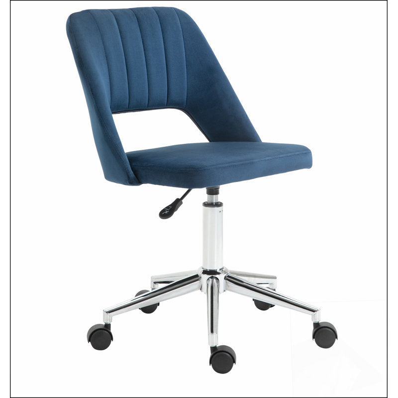 Chaise de bureau rembourrée en polyester, pivotante, réglable en hauteur, avec roulettes, Bleu
