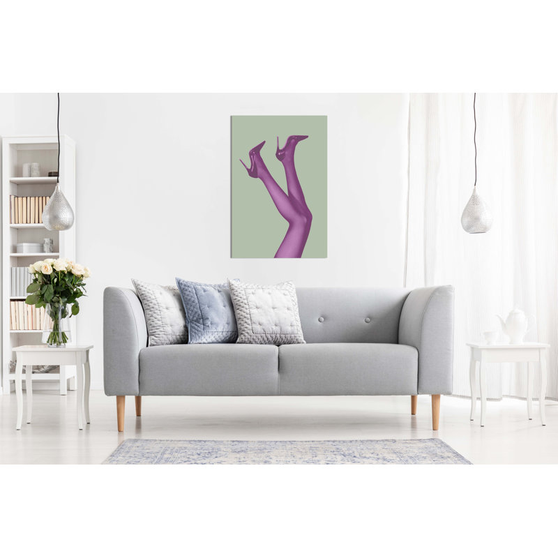 Panther Print Fine Art Prints Purple Legs In Heels & Green Background Artistic Framed Canvas Prints, Pictures For Home Walls, Bedroom, Living Room & Bathroom Decor - Wrapped Canvas Art Prints