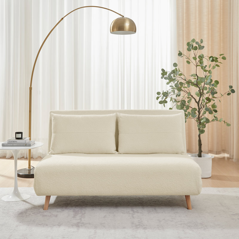 Berlyn 2 Seater Futon Sofa Bed - Luxury Simple Modern Folding Design, White Boucle