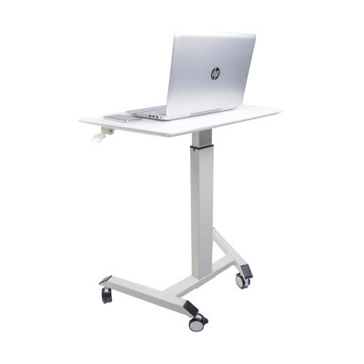 Bureau compact blanc avec hauteur réglable de 30,27 po à 43,30 po, bureau, carré, métal et bois fabriqué à une hauteur de 43,30 po