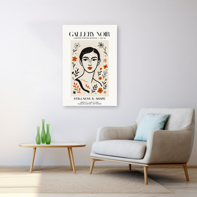 "Gallerynoirno25", audacieux, portrait minimaliste et floral, impression murale