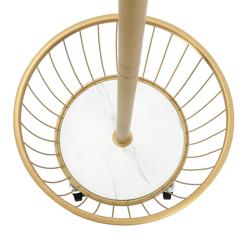 Polemoine Standing Coat Rack with Storage Basket and Mobile Wheel, Gold