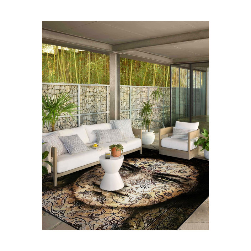 Tapis lavable multicolore noir et beige, Carré 3 pi 3 po