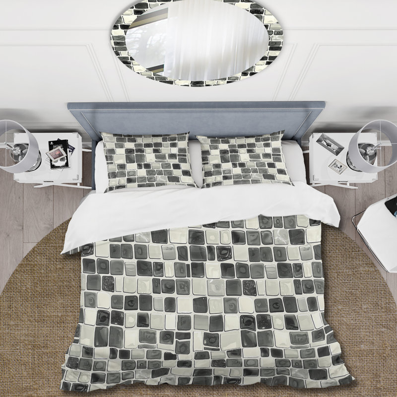 Ensemble de housse de couette gris Midcentury Mosaic Tiles V - Midcentury, Housse de couette pour grand lit + 2 taies décora